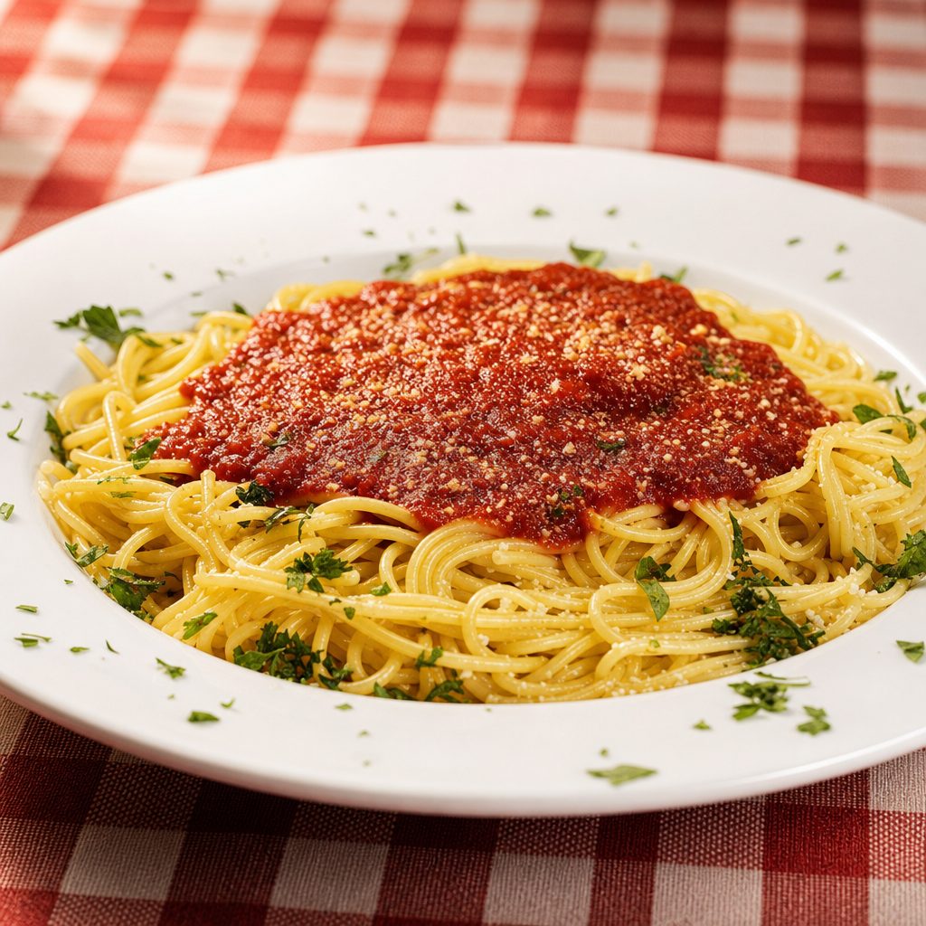 Spaghetti with Meat Sauce or Marinara Sauce.
