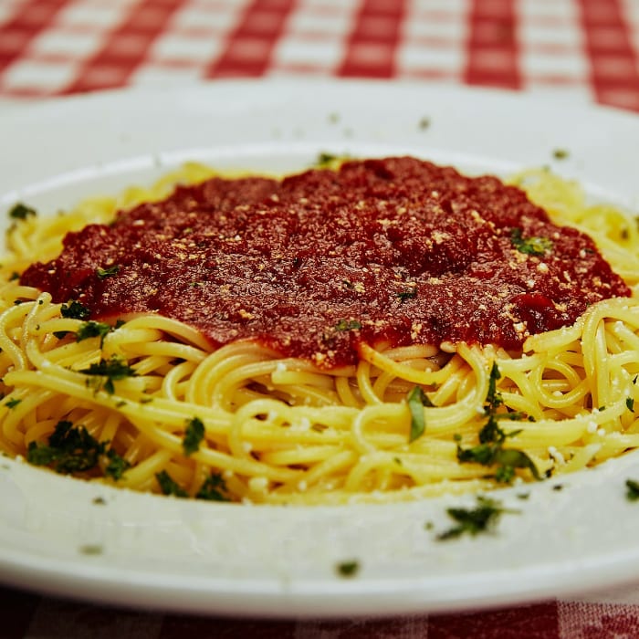 Spaghetti with Meat Sauce or Marinara Sauce.